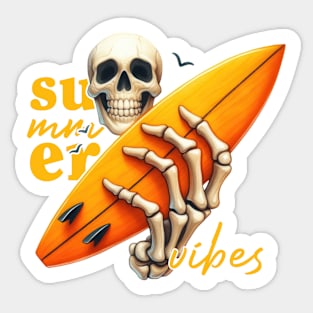 "Summer Vibes" Surfing Skeleton Sticker